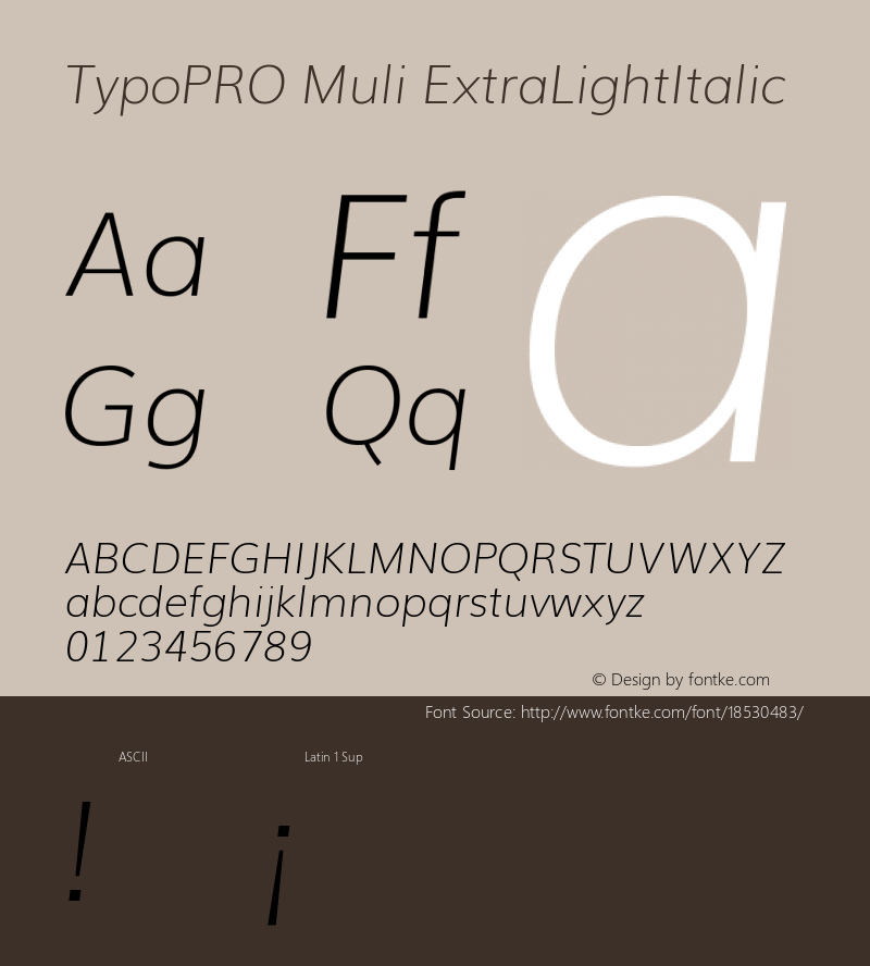 TypoPRO Muli ExtraLightItalic Version 2.0; ttfautohint (v1.00rc1.2-2d82) -l 8 -r 50 -G 200 -x 0 -D latn -f none -w G -W图片样张