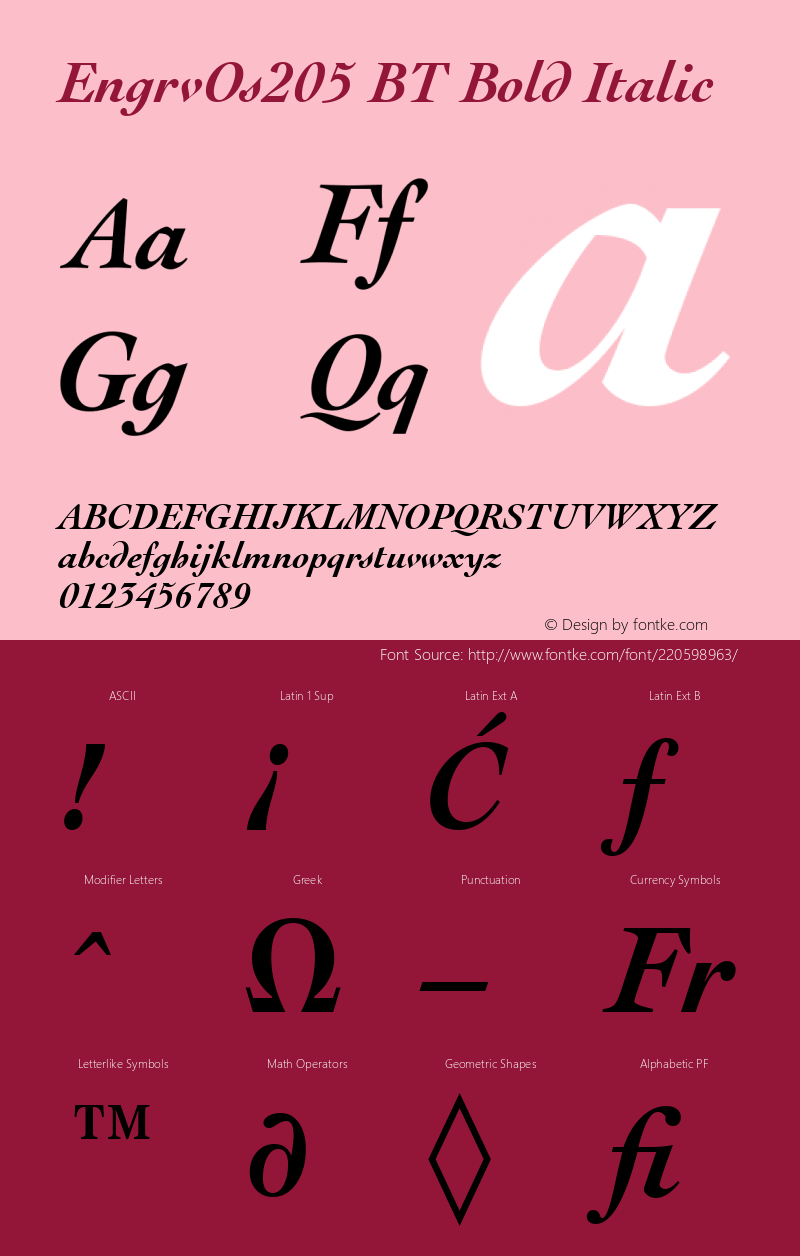 EngrvOs205 BT Bold Italic Version 1.01 emb4-OT图片样张