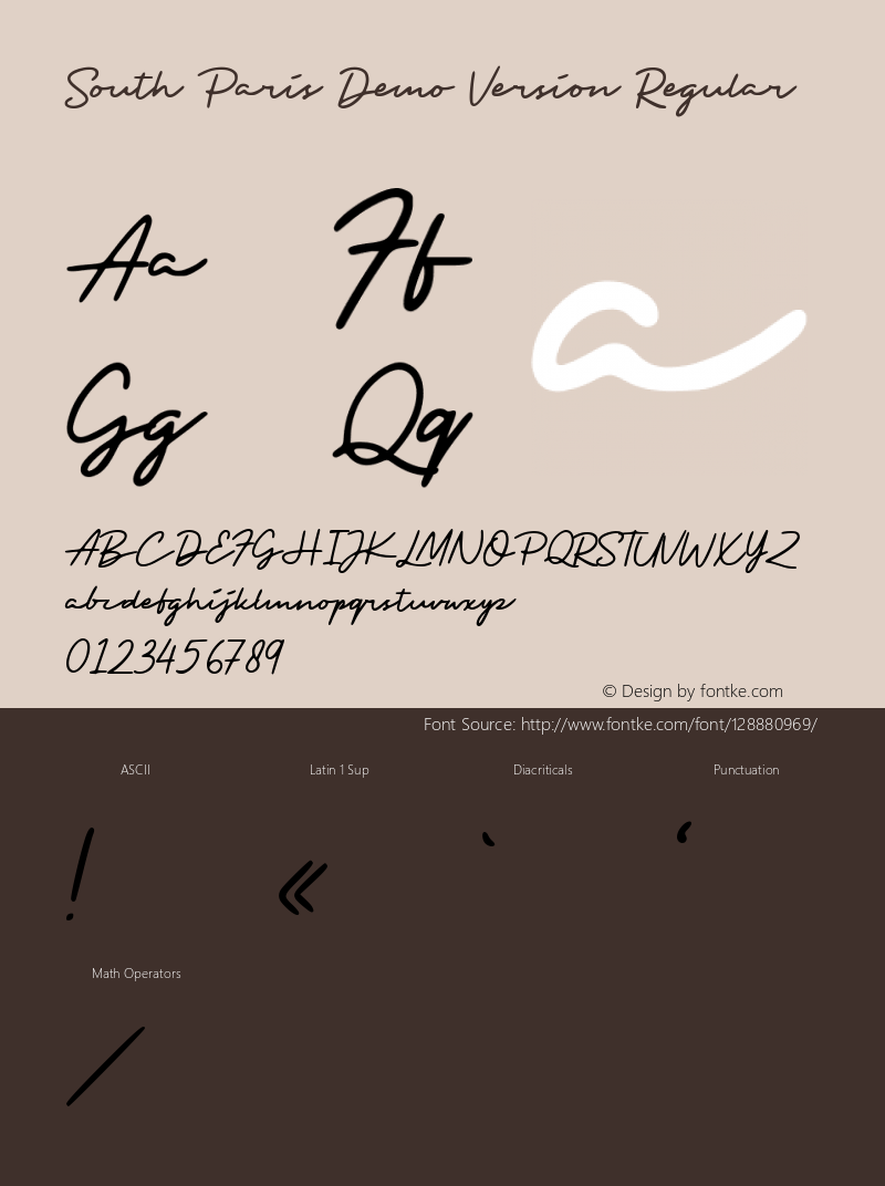 South Paris Demo Version Version 1.00;January 27, 2021;FontCreator 12.0.0.2565 64-bit图片样张