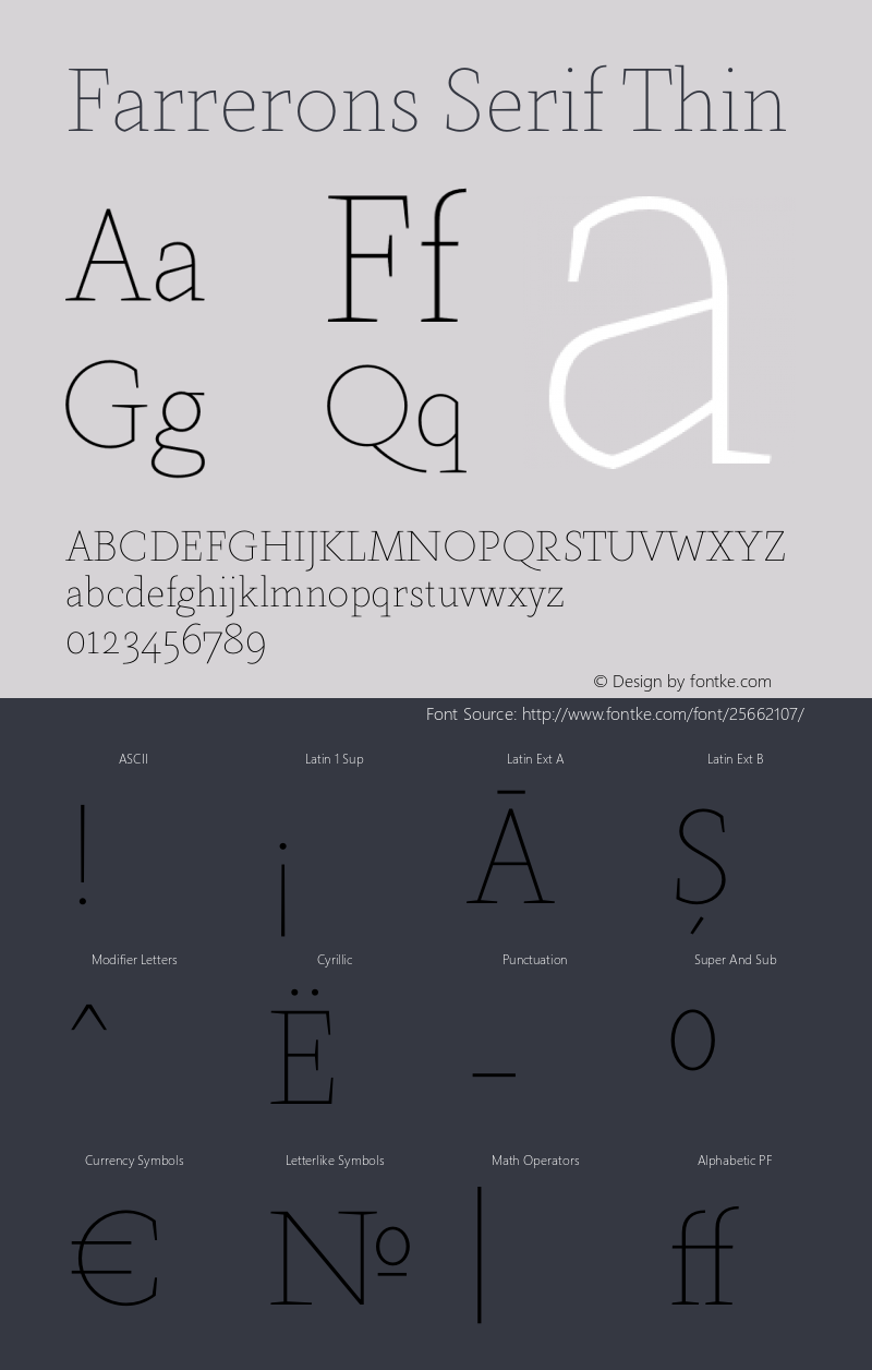 Farrerons Serif Thin Version 1.001; Fonts for Free; vk.com/fontsforfree图片样张