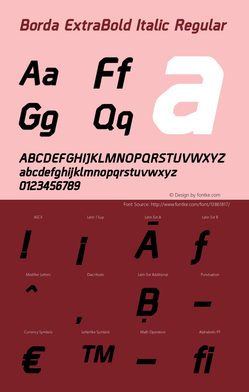 Borda ExtraBold Italic Regular Version 1.001;PS 001.001;hotconv 1.0.56;makeotf.lib2.0.21325图片样张