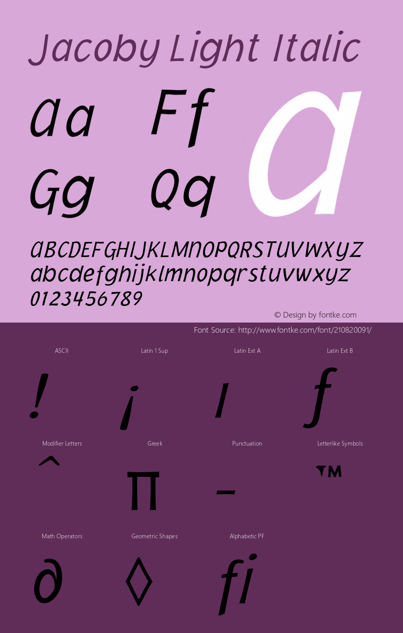 Jacoby Light Italic Version 1.00图片样张