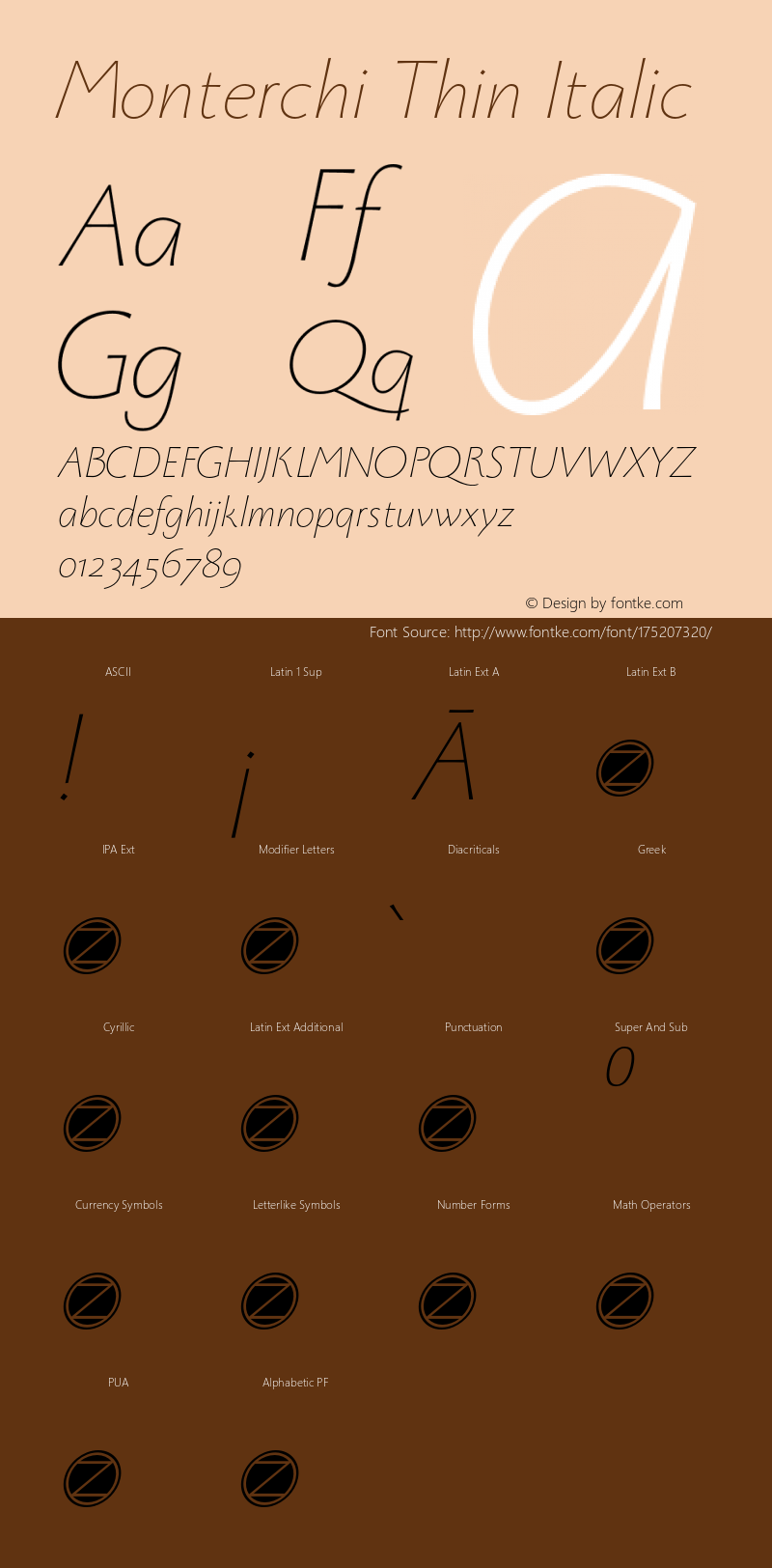 Monterchi Thin Italic Version 1.008;hotconv 1.0.109;makeotfexe 2.5.65596图片样张