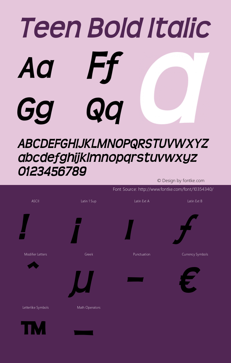 Teen Bold Italic OTF 4.000;PS 001.001;Core 1.0.29图片样张