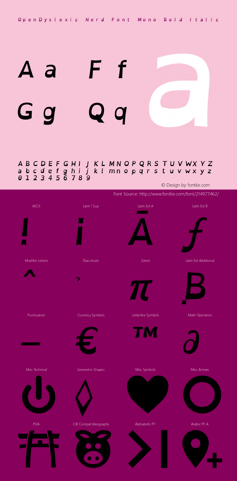 OpenDyslexic Bold Italic Nerd Font Complete Mono Version 002.001;Nerd Fonts 2.1.0图片样张