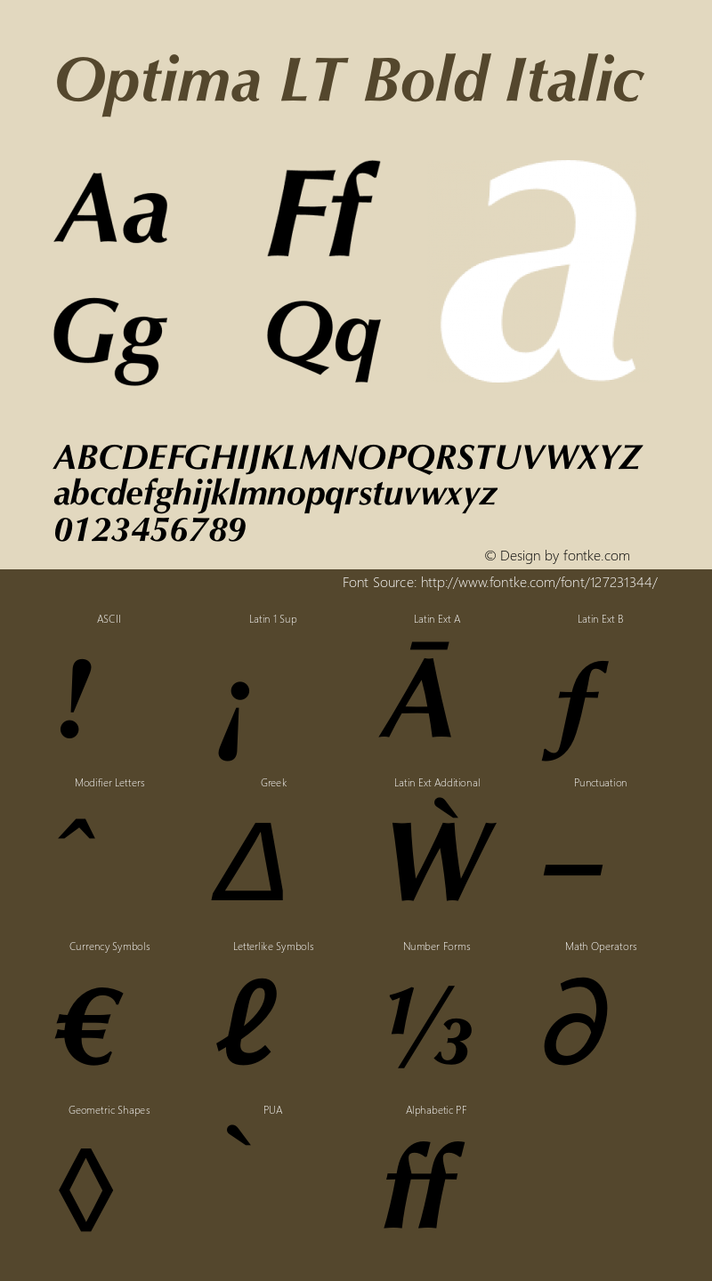 Optima LT Bold Italic Version 2.00图片样张