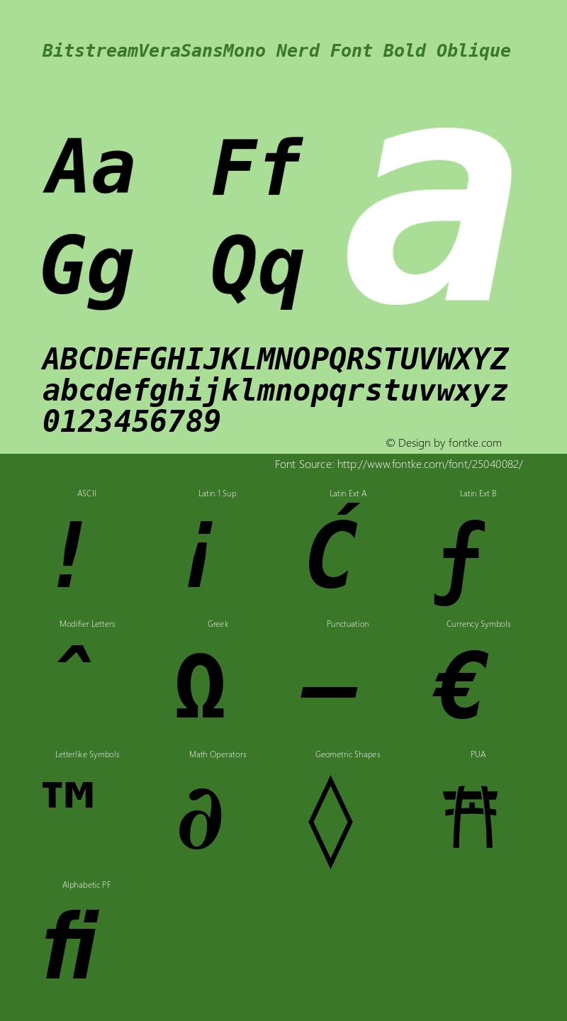 Bitstream Vera Sans Mono Bold Oblique Nerd Font Plus Font Awesome Plus Octicons Plus Pomicons Mono Release 1.10图片样张