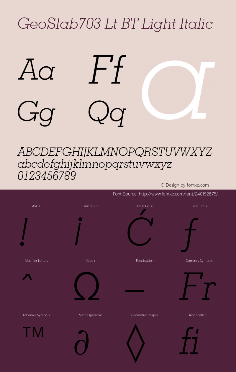 GeoSlab703 Lt BT Light Italic Version 1.01 emb4-OT图片样张