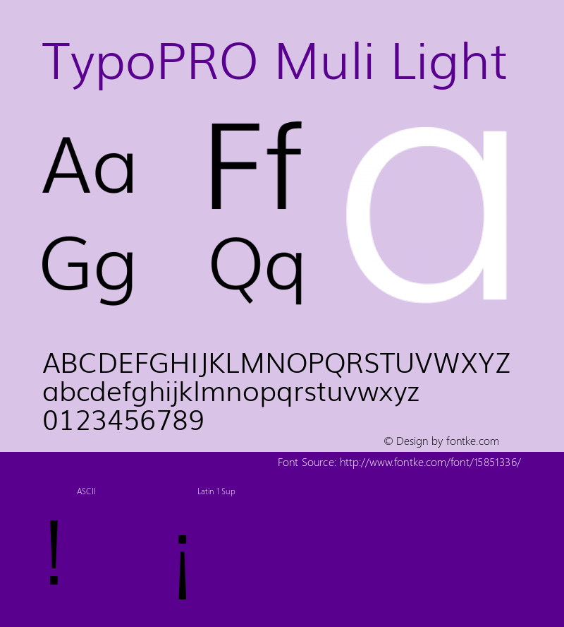 TypoPRO Muli Light Version 2; ttfautohint (v1.00rc1.6-4cba) -l 8 -r 50 -G 200 -x 0 -D latn -f none -w G图片样张