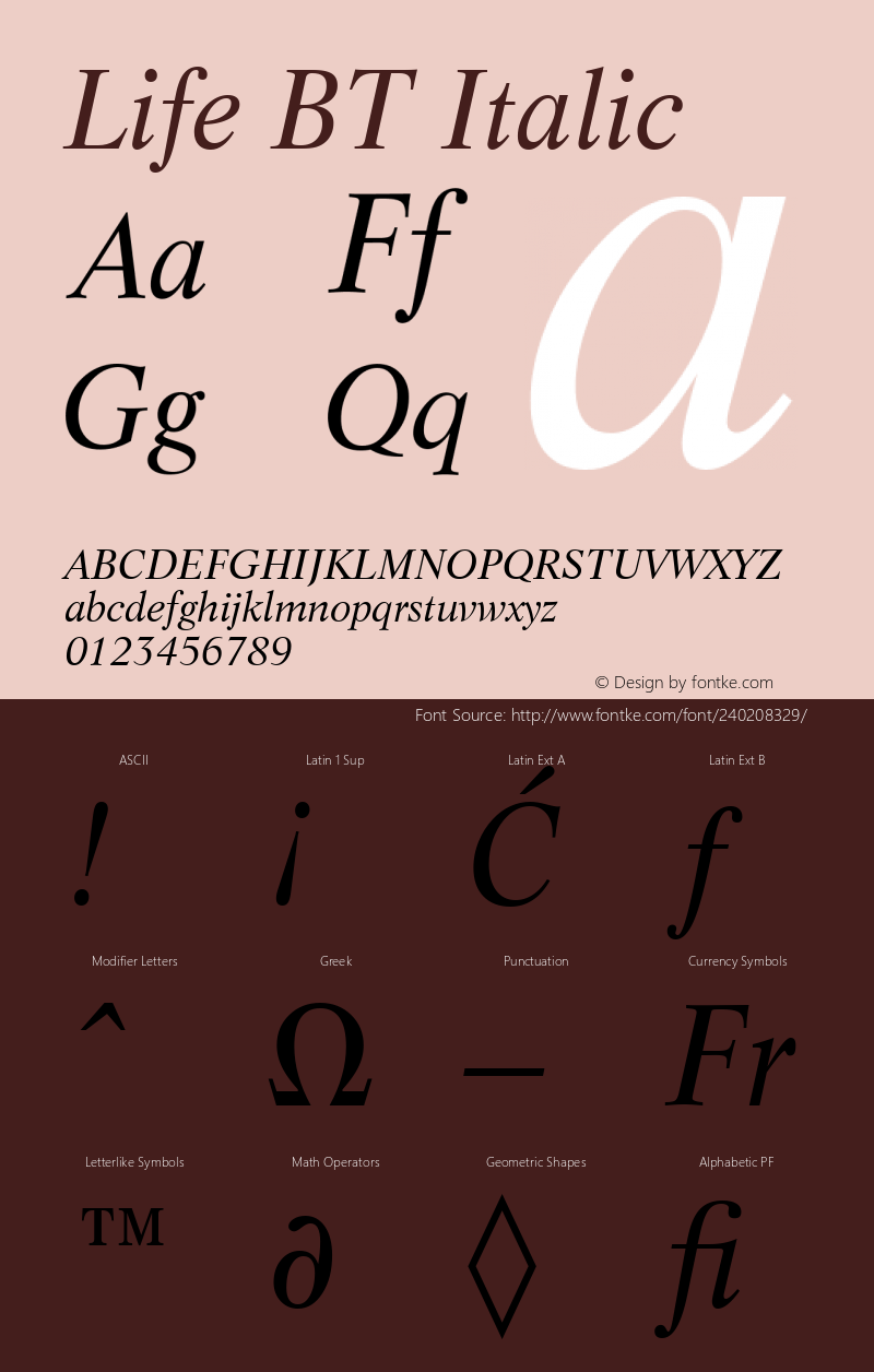 Life BT Italic Version 1.01 emb4-OT图片样张