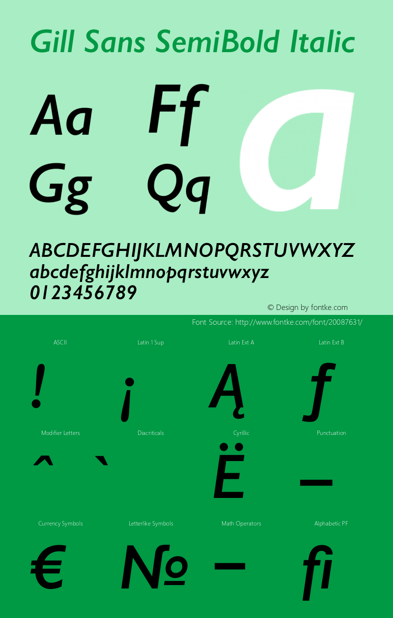 Gill Sans SemiBold Italic 9.0d6e1图片样张