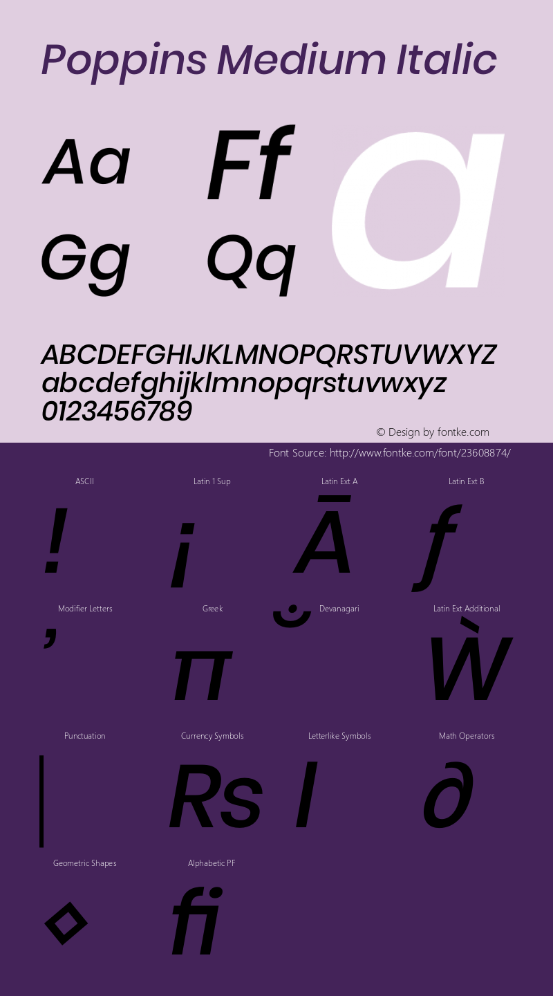 Poppins Medium Italic Version 3.000;PS 1.000;hotconv 16.6.54;makeotf.lib2.5.65590图片样张