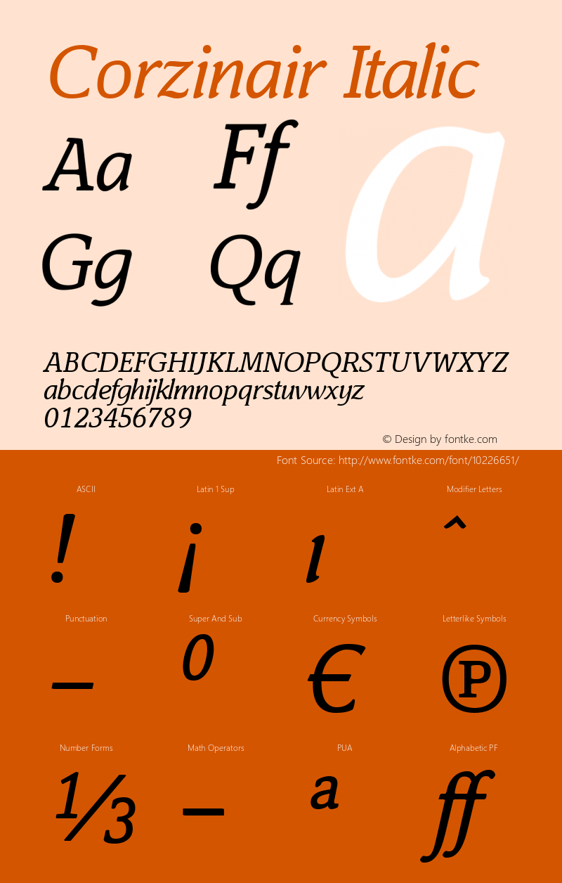 Corzinair Italic Version 1.000 2006 initial release图片样张