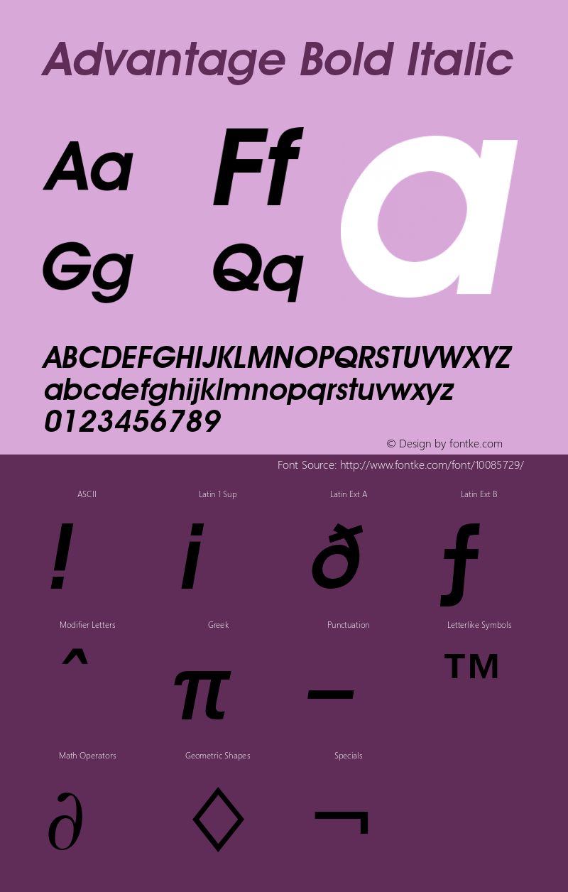 Advantage Bold Italic Font Version 2.6; Converter Version 1.10图片样张