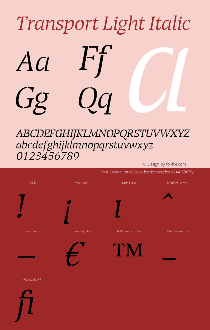 Transport Light Italic Version 1.00图片样张