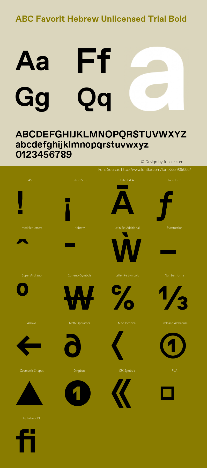 ABC Favorit Hebrew Unlicensed Trial Bold Version 1.000;Unlicensed Trial图片样张