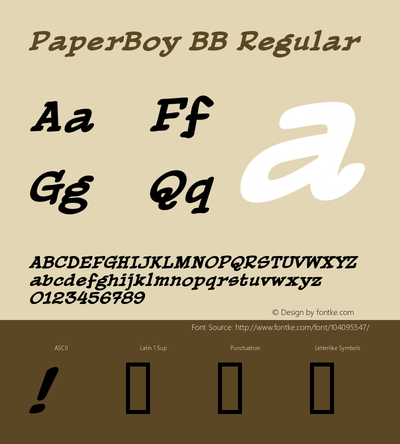 PaperBoy BB W05 BoldItalic Version 4.10图片样张