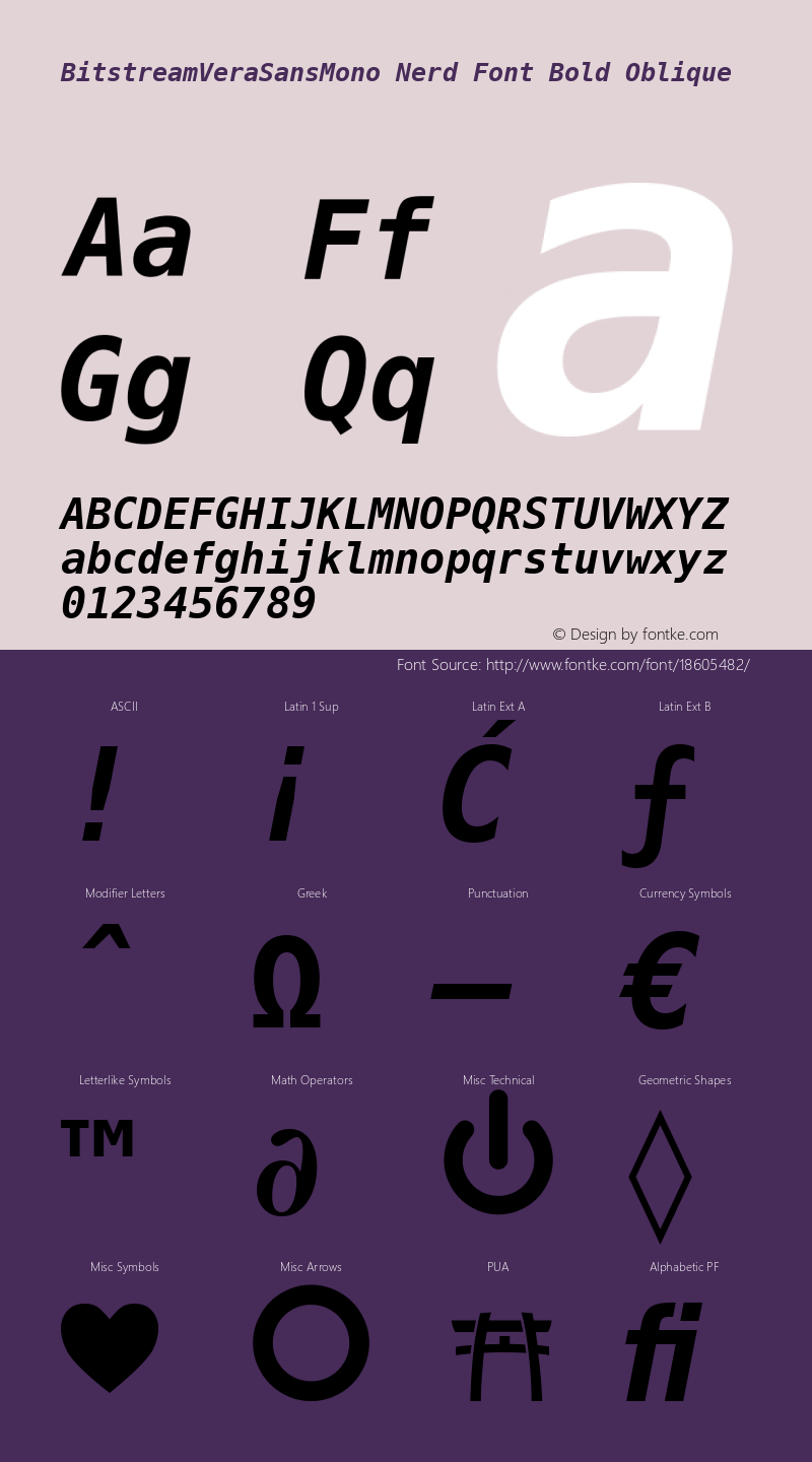 BitstreamVeraSansMono Nerd Font Bold Oblique Release 1.10图片样张