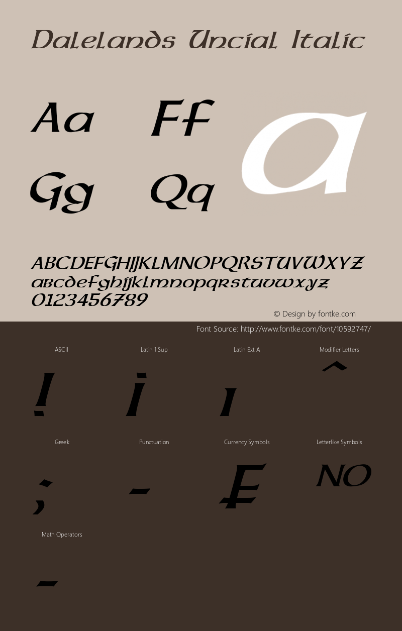 Dalelands Uncial Italic Version 1.50 September 5, 2014图片样张