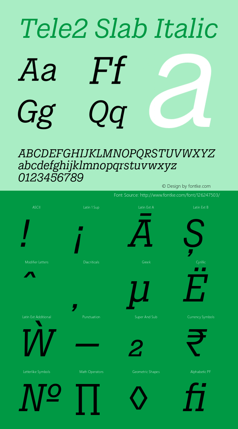 Tele2 Slab Italic Version 1.000;PS 001.000;hotconv 1.0.70;makeotf.lib2.5.58329图片样张