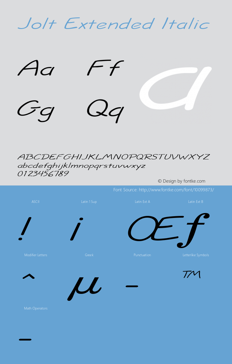 Jolt Extended Italic Altsys Fontographer 4.1 1/5/95图片样张