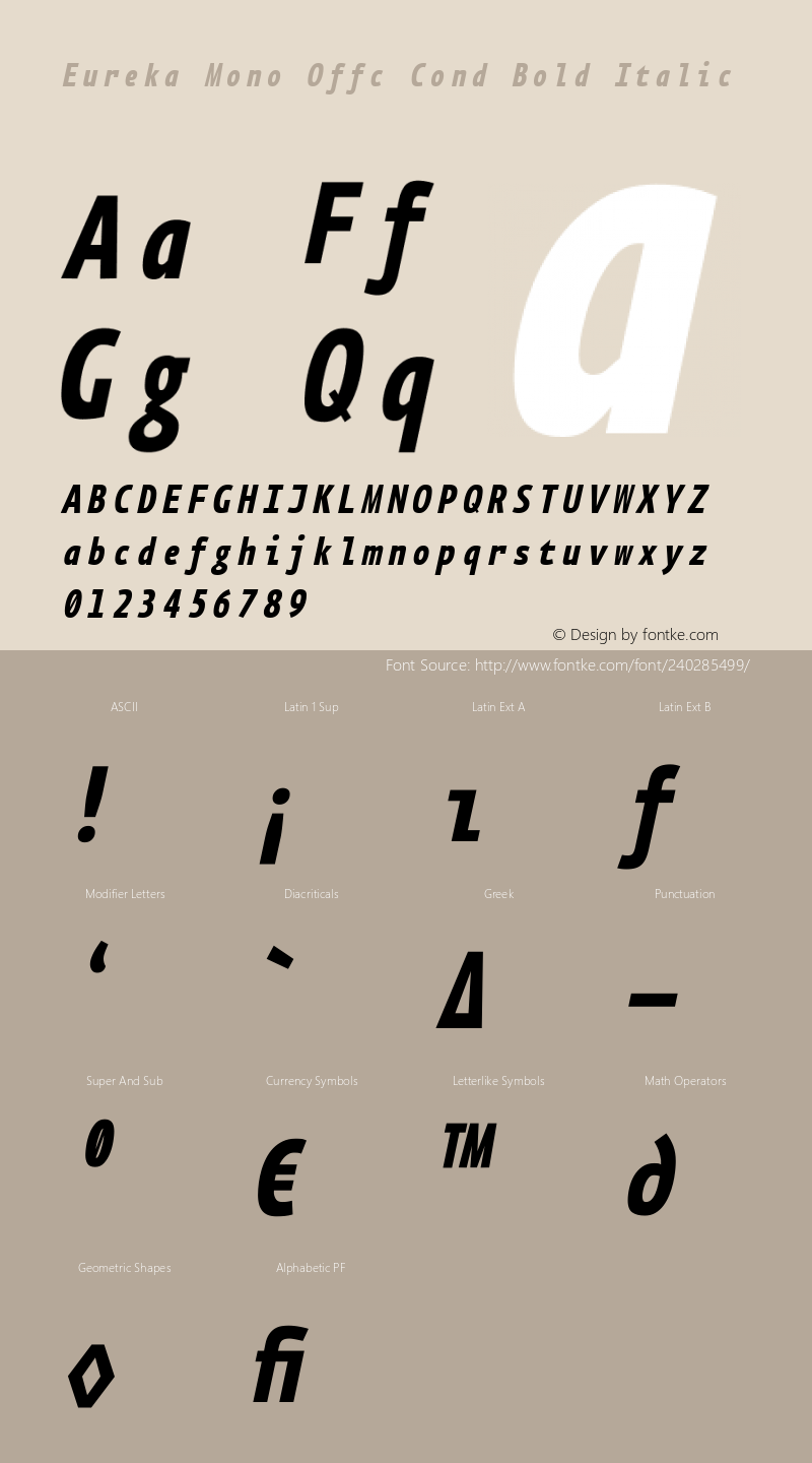 Eureka Mono Offc Cond Bold Italic Version 7.504; 2011; Build 1020图片样张