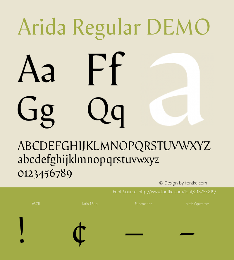 Arida Regular DEMO Version 15.000;hotconv 1.0.109;makeotfexe 2.5.65596图片样张