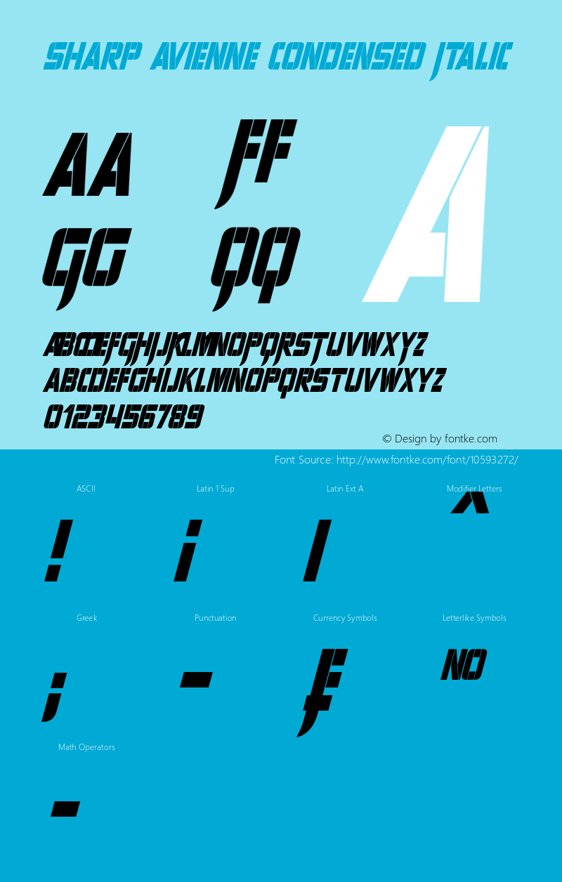 Sharp Avienne Condensed Italic Version 1.20 September 9, 2014图片样张