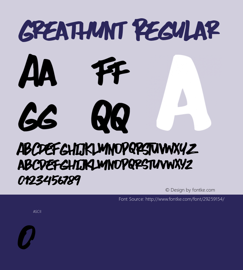 Greathunt Version 1.00;March 25, 2019;FontCreator 11.5.0.2430 64-bit图片样张