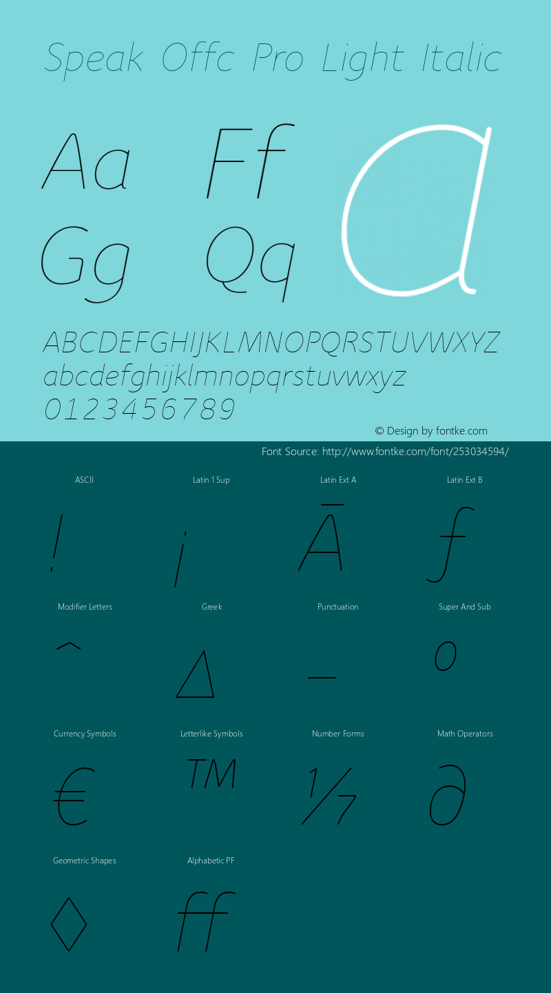 Speak Offc Pro Light Italic Version 7.504; 2012; Build 1021图片样张