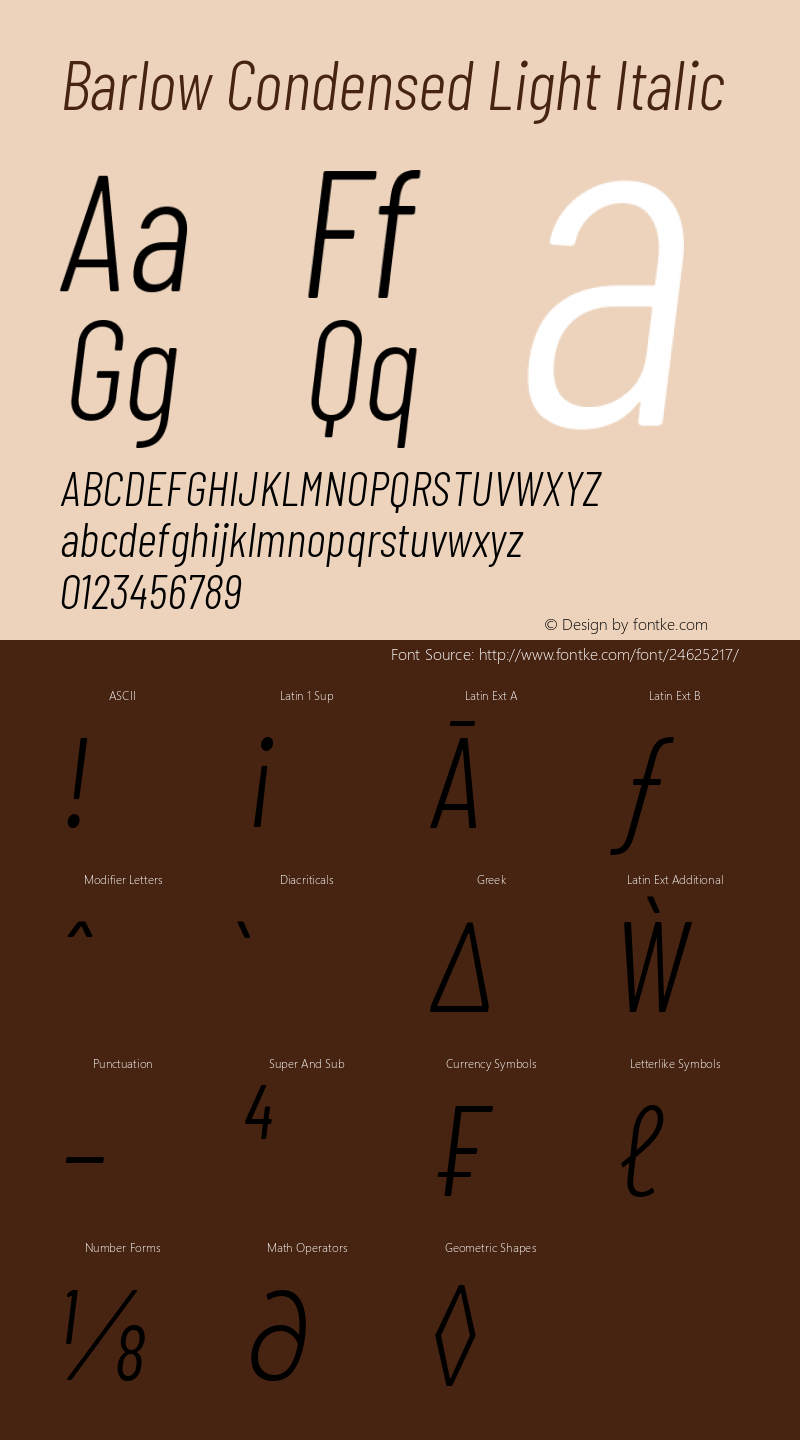 Barlow Condensed Light Italic Version 1.201图片样张