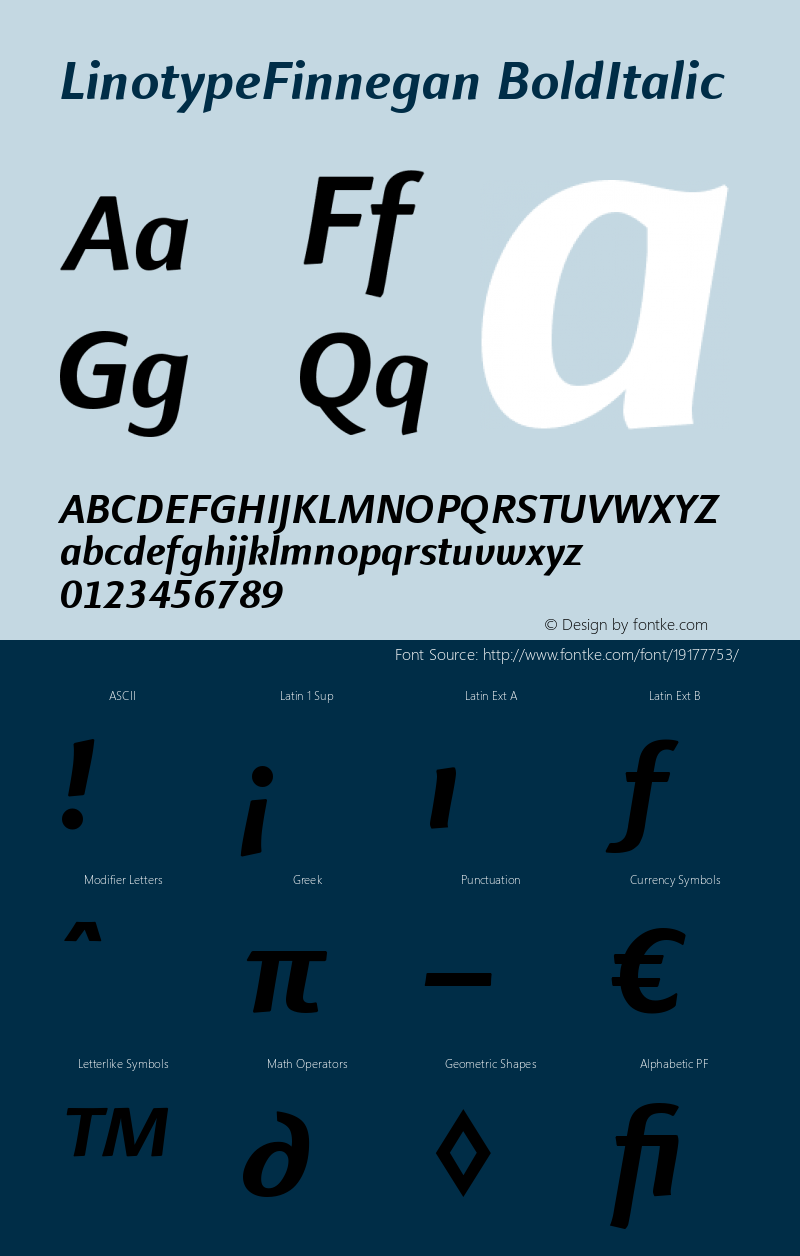 LinotypeFinnegan-BoldItalic Version 005.000图片样张