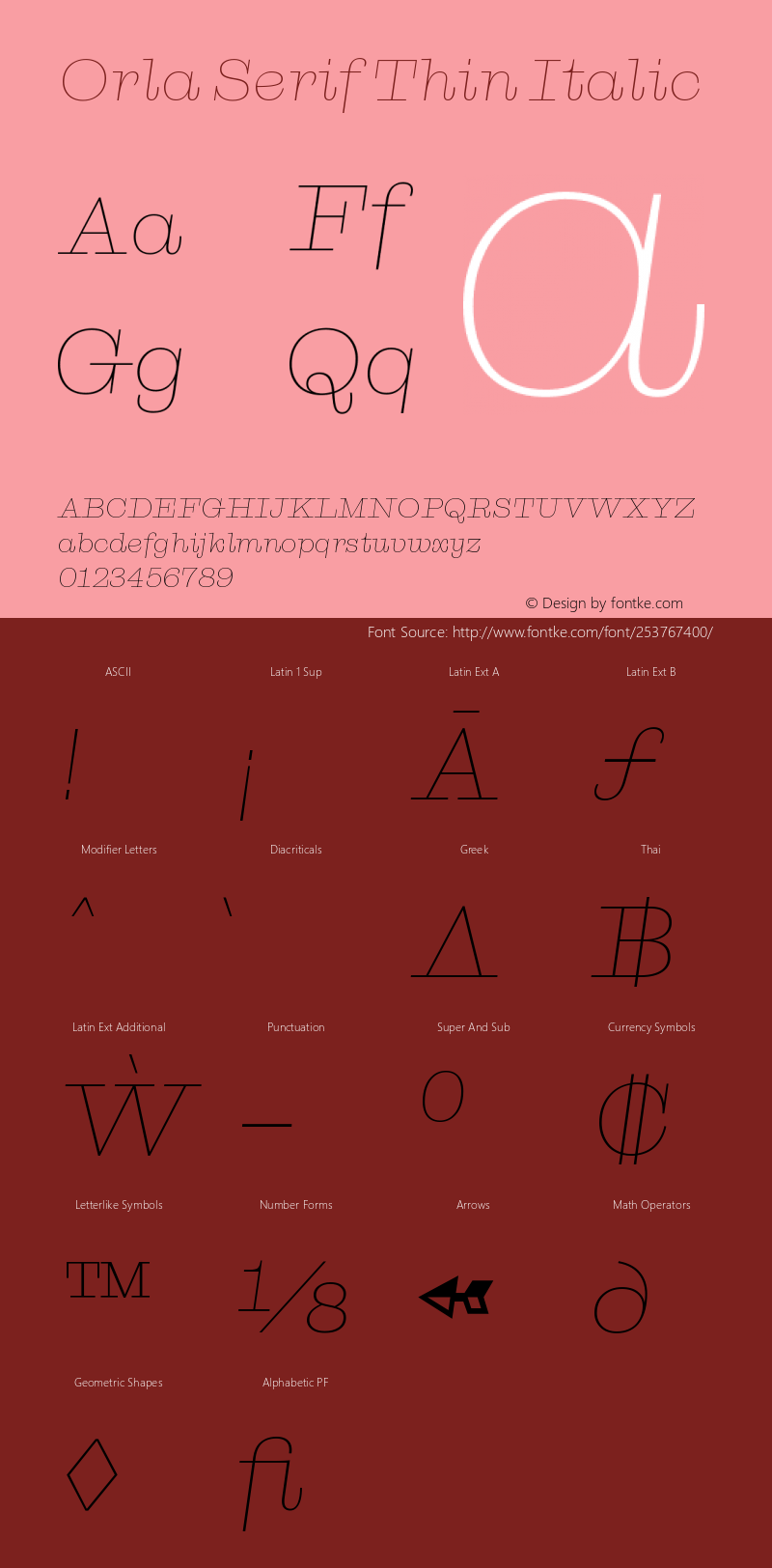 Orla Serif Thin Italic Version 1.000;hotconv 1.0.109;makeotfexe 2.5.65596图片样张