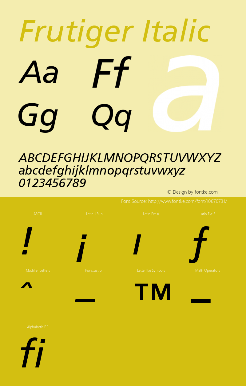 Frutiger Italic Version 001.002图片样张