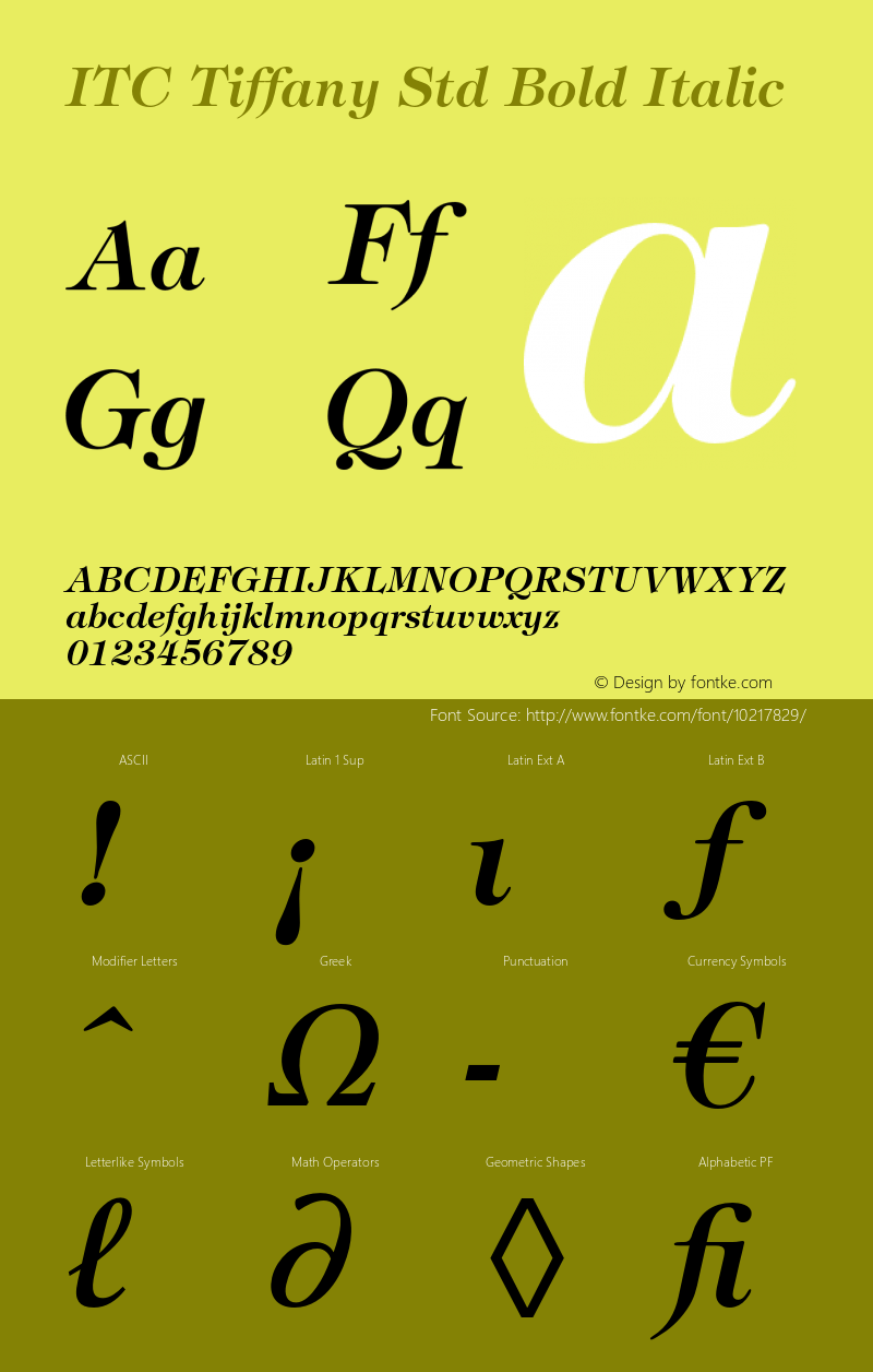 ITC Tiffany Std Bold Italic Version 2.036;PS 002.000;hotconv 1.0.50;makeotf.lib2.0.16970图片样张