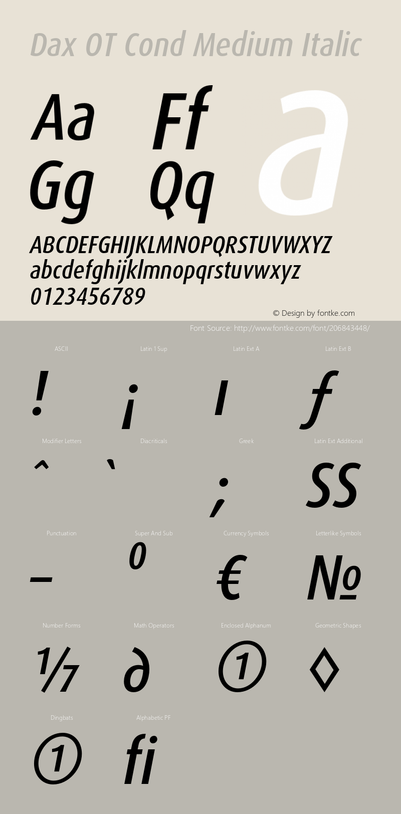 Dax OT Cond Medium Italic Version 7.504; 2006; Build 1022图片样张