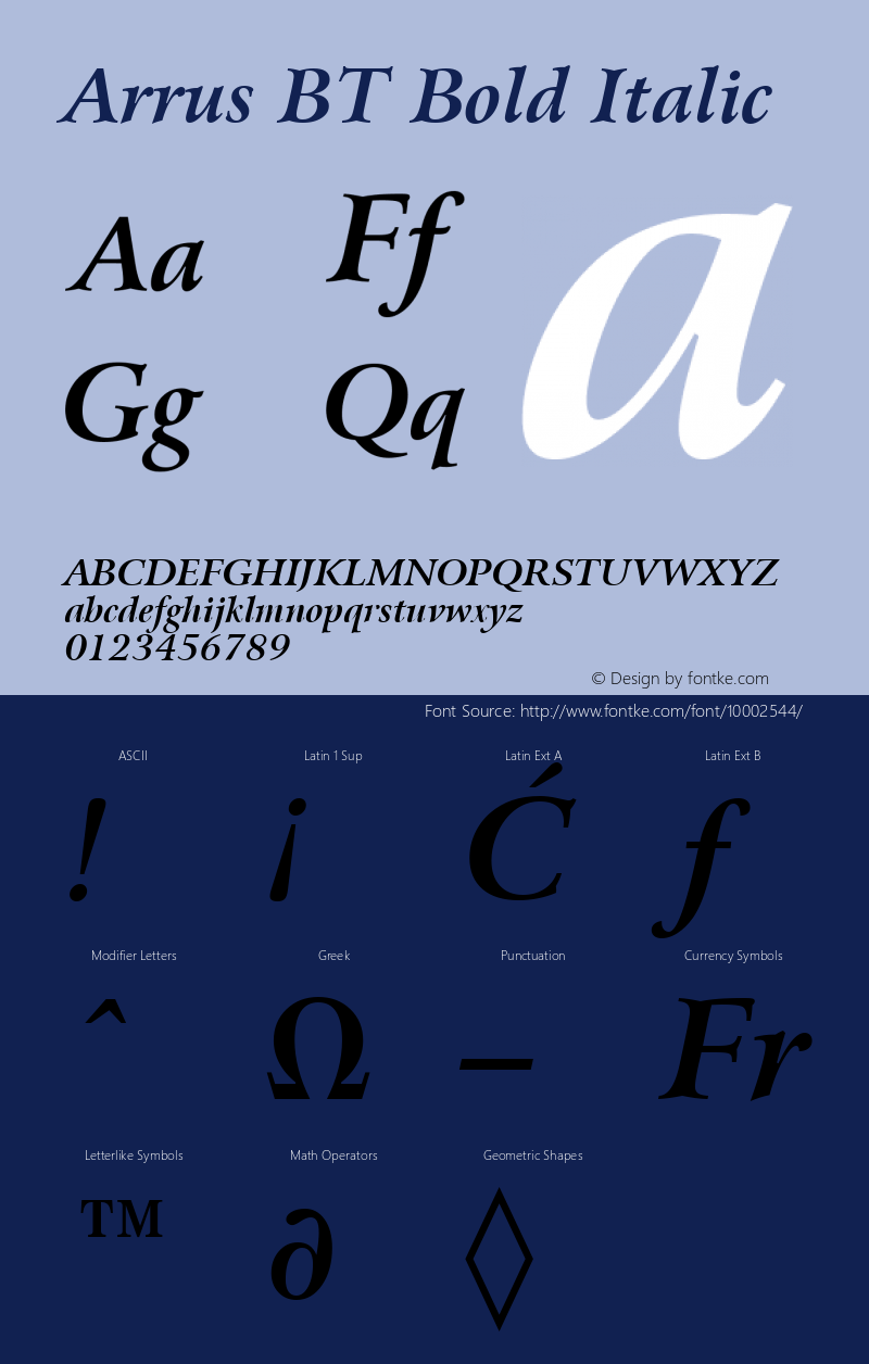 Arrus BT Bold Italic mfgpctt-v4.4 Jan 4 1999图片样张