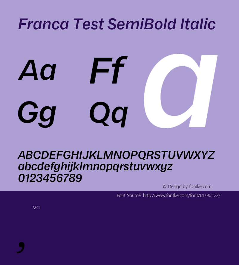 Franca Test SemiBold Italic Version 1.001;PS 001.001;hotconv 1.0.88;makeotf.lib2.5.64775图片样张