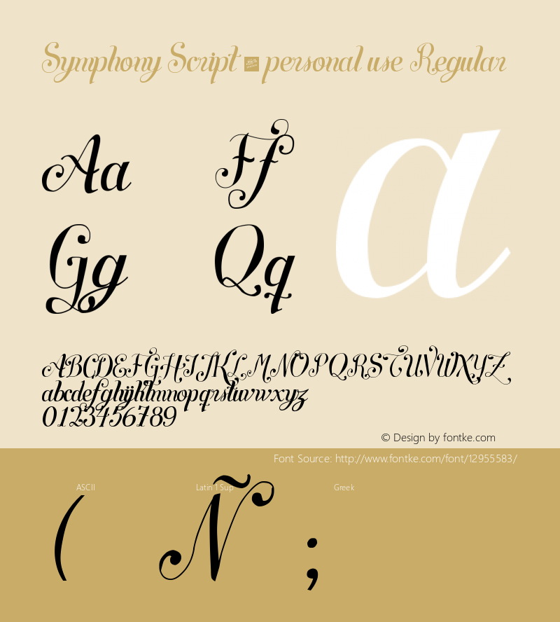 Symphony Script - personal use Regular Version 1.00 March 1, 2016, initial release图片样张