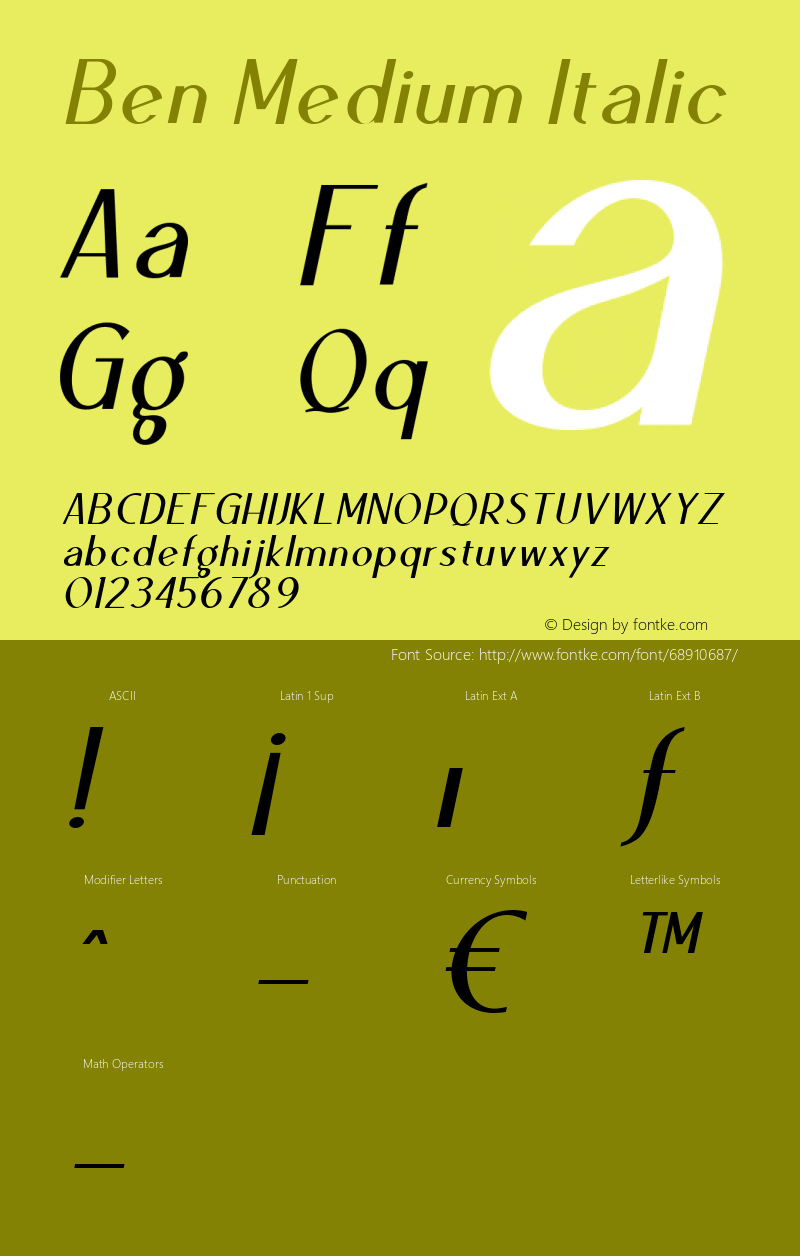 Ben Medium Italic Version 1.000图片样张