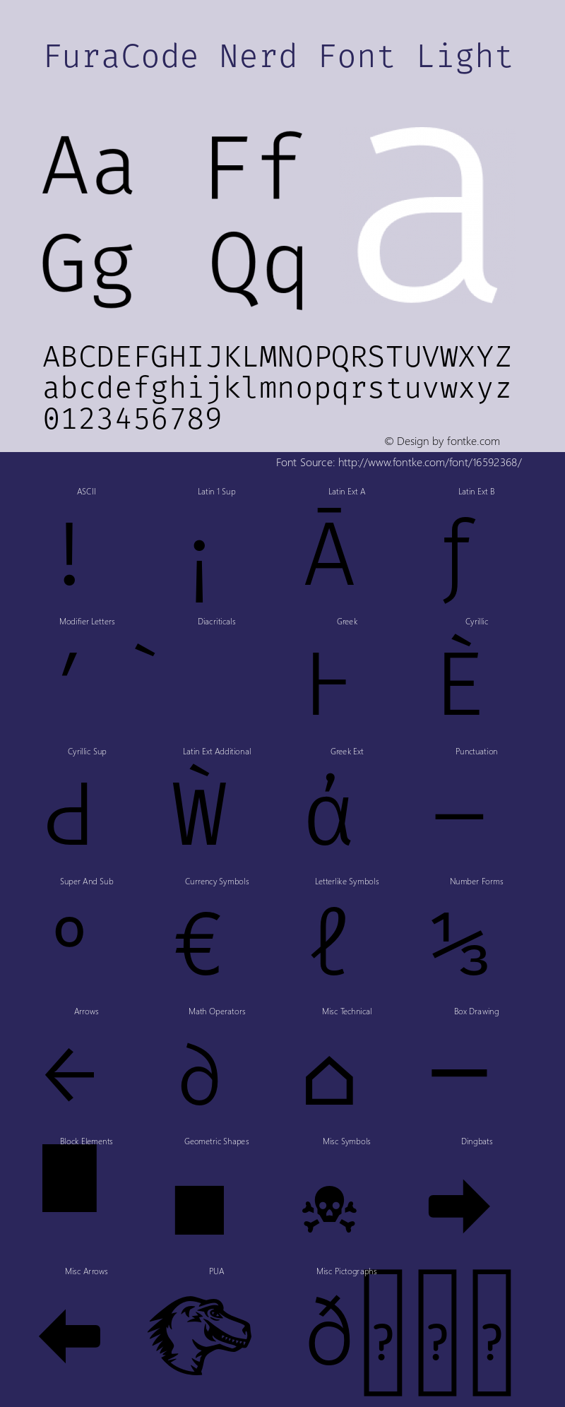FuraCode Nerd Font Light Version 1.102;PS 001.102;hotconv 1.0.88;makeotf.lib2.5.64775图片样张
