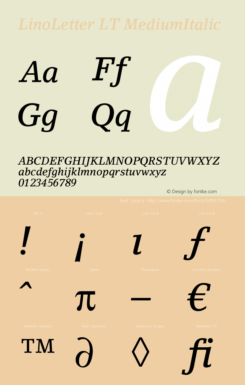 LinoLetter LT MediumItalic Version 006.000图片样张