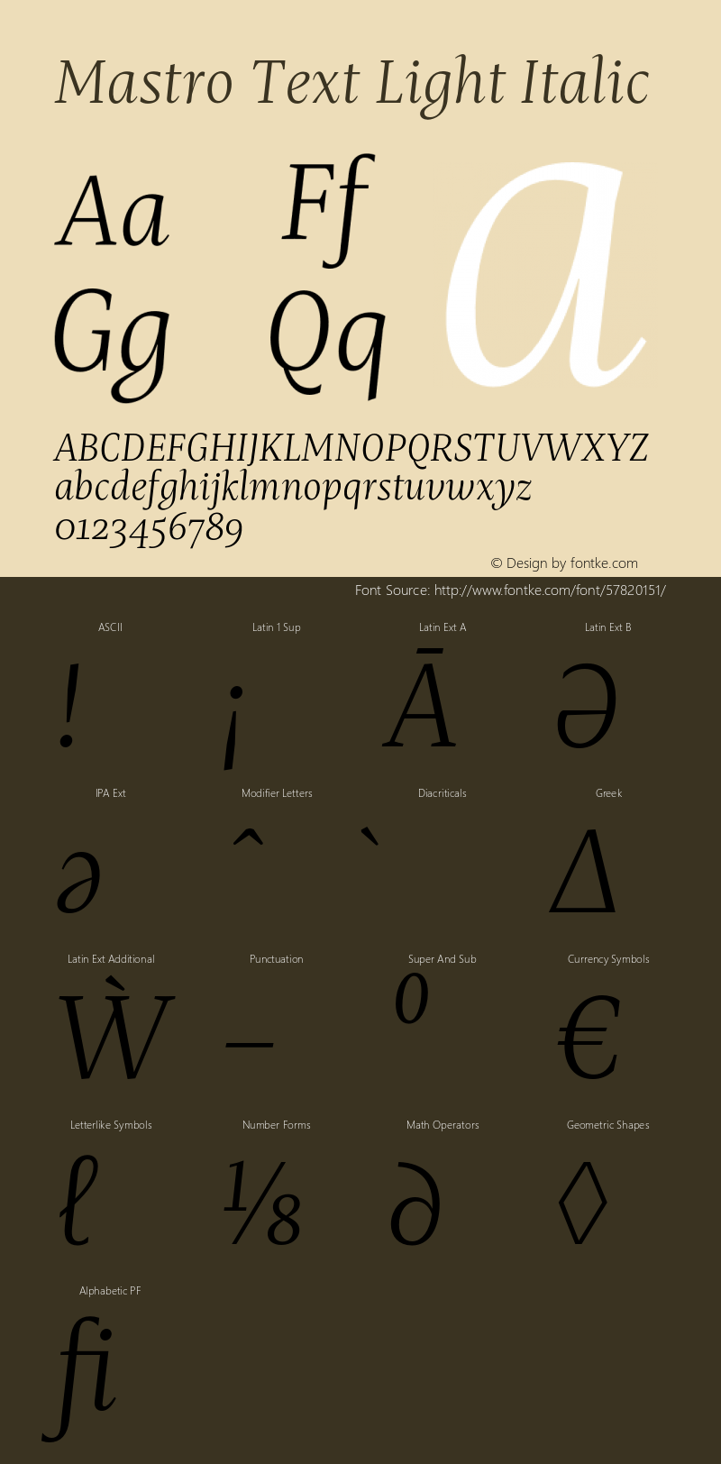 Mastro Text Light Italic Version 1.000;hotconv 1.0.109;makeotfexe 2.5.65596图片样张