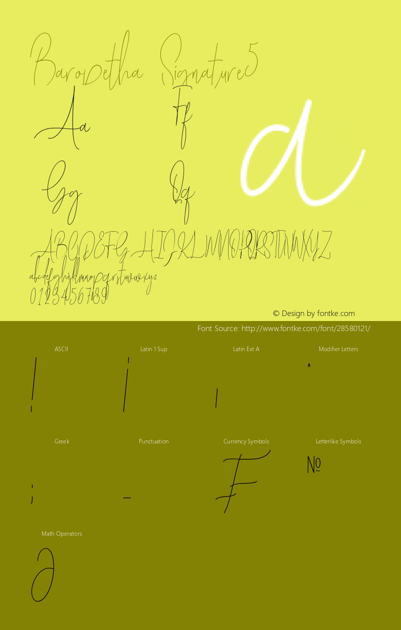 Baropetha Signature5 Version 1.00;February 11, 2019;FontCreator 11.5.0.2430 64-bit图片样张