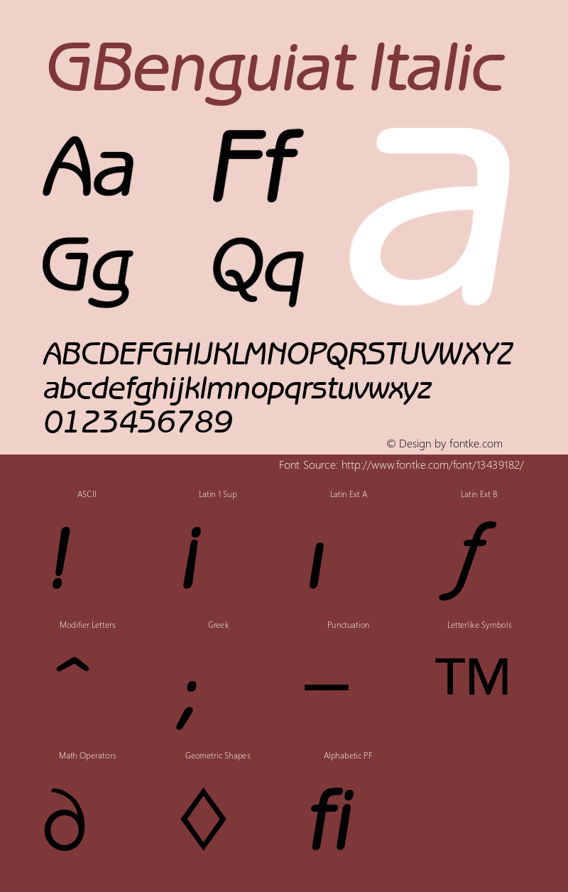 GBenguiat Italic Version 4.00 April 13, 2007图片样张