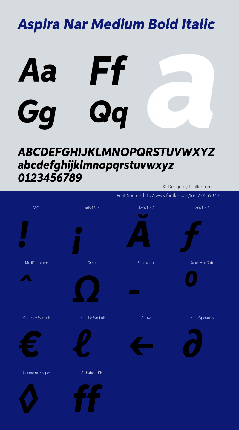 Aspira Nar Medium Bold Italic Version 1.05          UltraPrecision Font图片样张