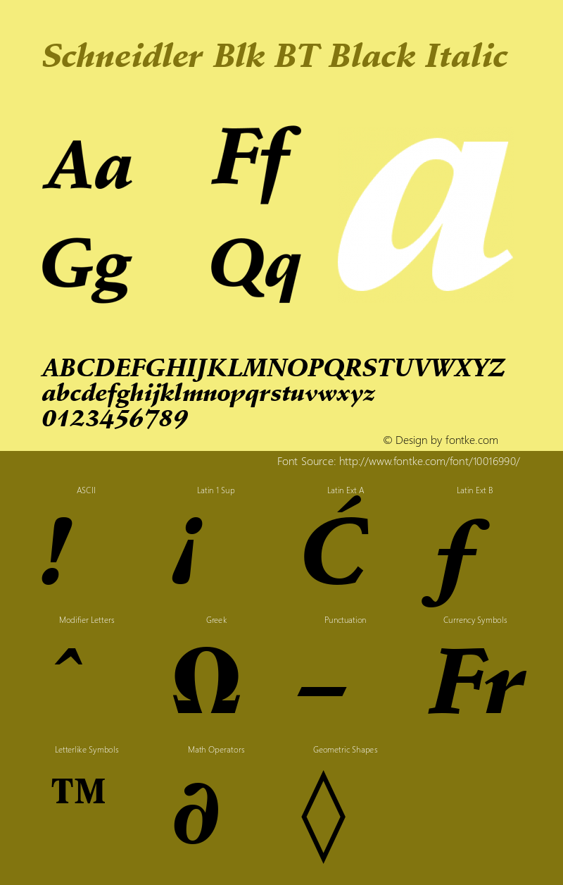 Schneidler Blk BT Black Italic mfgpctt-v4.4 Jan 1 1999图片样张