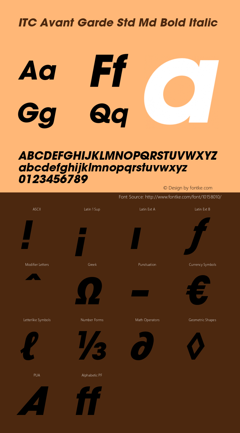 ITC Avant Garde Std Md Bold Italic Version 1.000;PS 001.000;hotconv 1.0.38图片样张