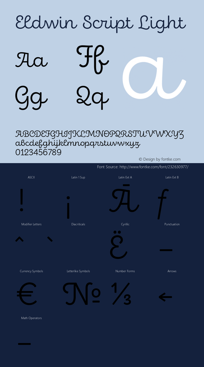 Eldwin Script Light Version 1.001;PS 001.001;hotconv 1.0.88;makeotf.lib2.5.64775图片样张