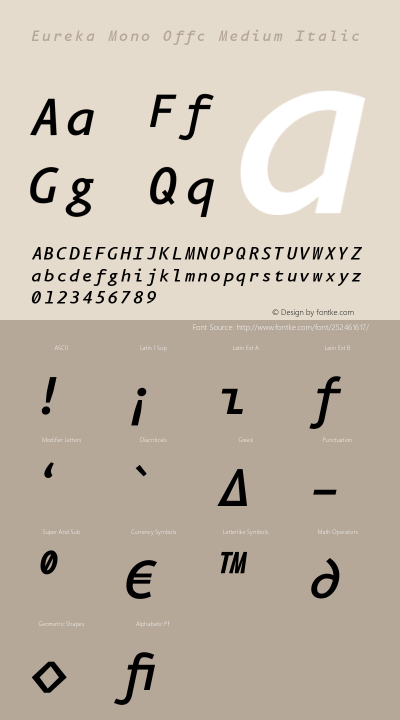 Eureka Mono Offc Medium Italic Version 7.504; 2011; Build 1020图片样张